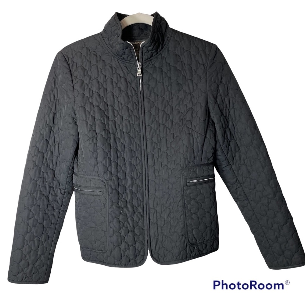Banana Republic Quilted Full Zip Black Puffer Jacket Coat Half Collar Si…
